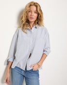 Mariner Midnight Stripe $|& SEAS Jetty Button Up Shirt - SOF Front