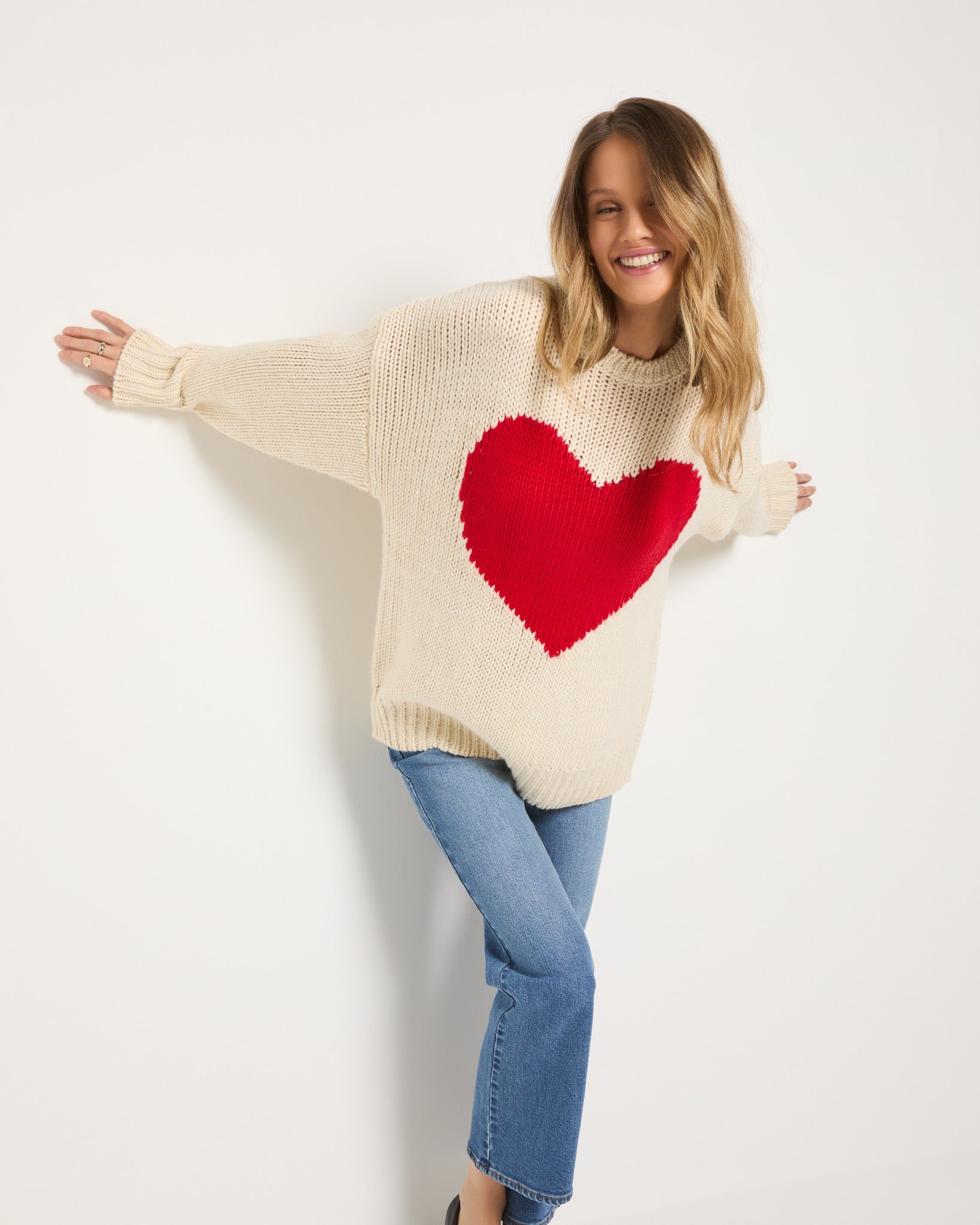 Birch $|& SEAS Amour Heart Crew Neck Sweater - SOF Full Front