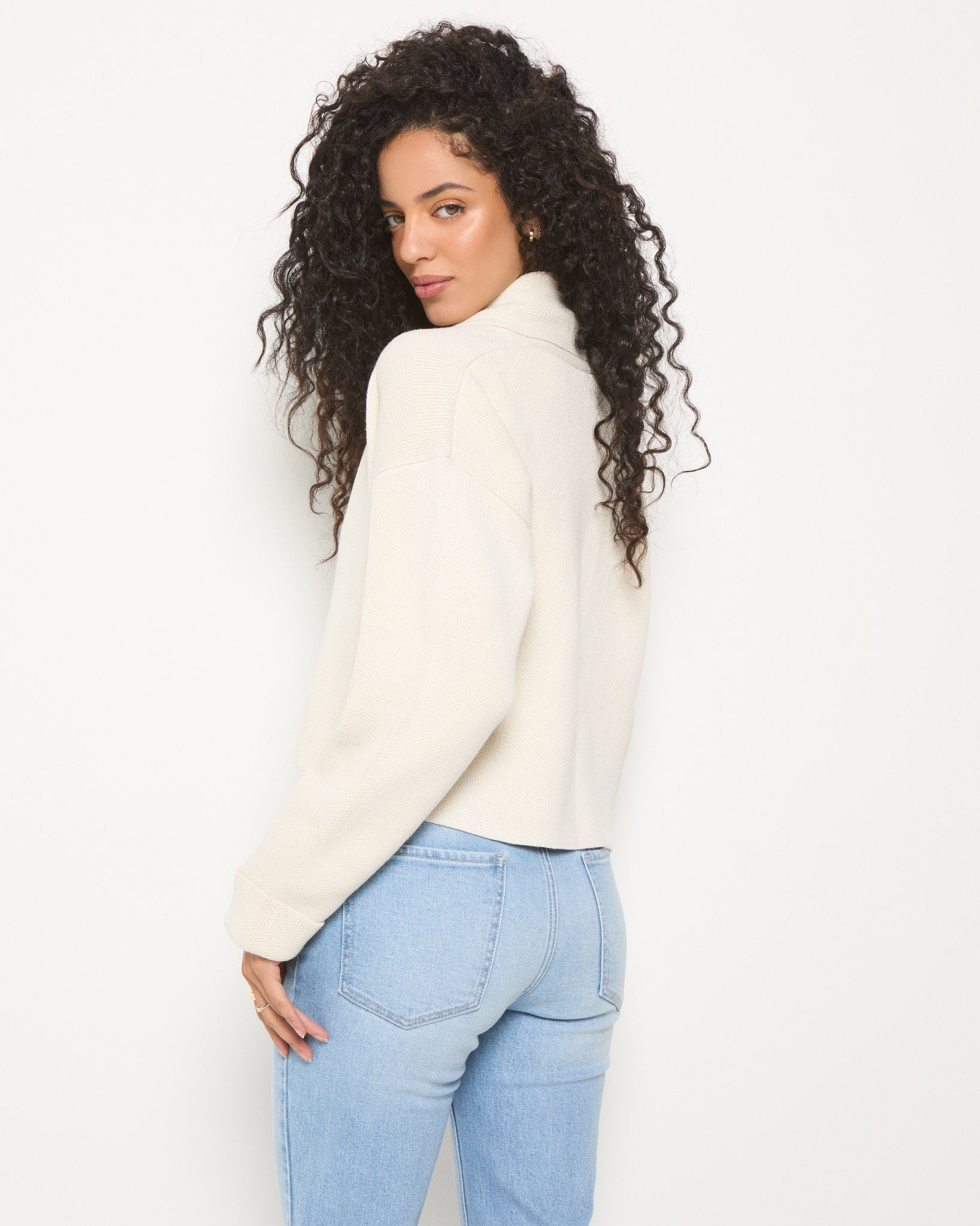 Cream $|& SEAS Stellar Cropped Drape Front Cardigan - SOF Full Front