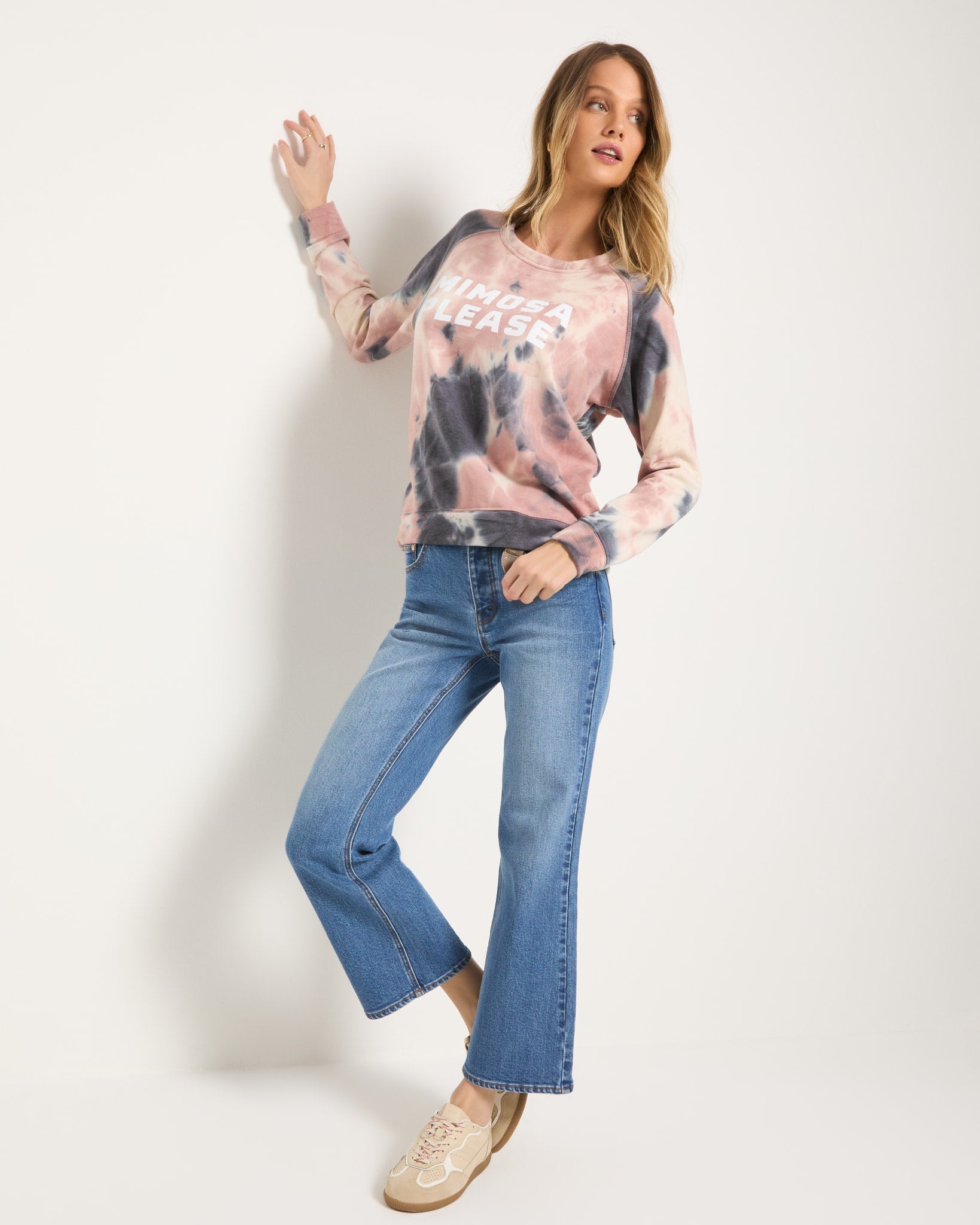 Beachy Blush Tie Dye $|& SEAS Mimosa Please Tie Dye Graphic Pullover - UGC On Fig