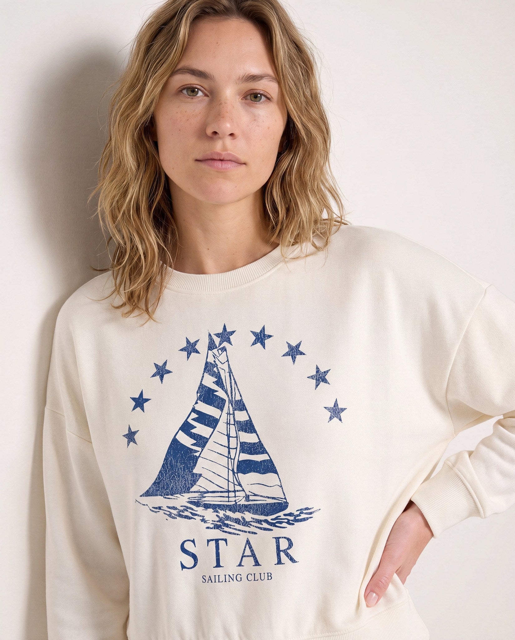 Cream $|& SEAS Star Hacci Graphic Crew - SOF Full Front