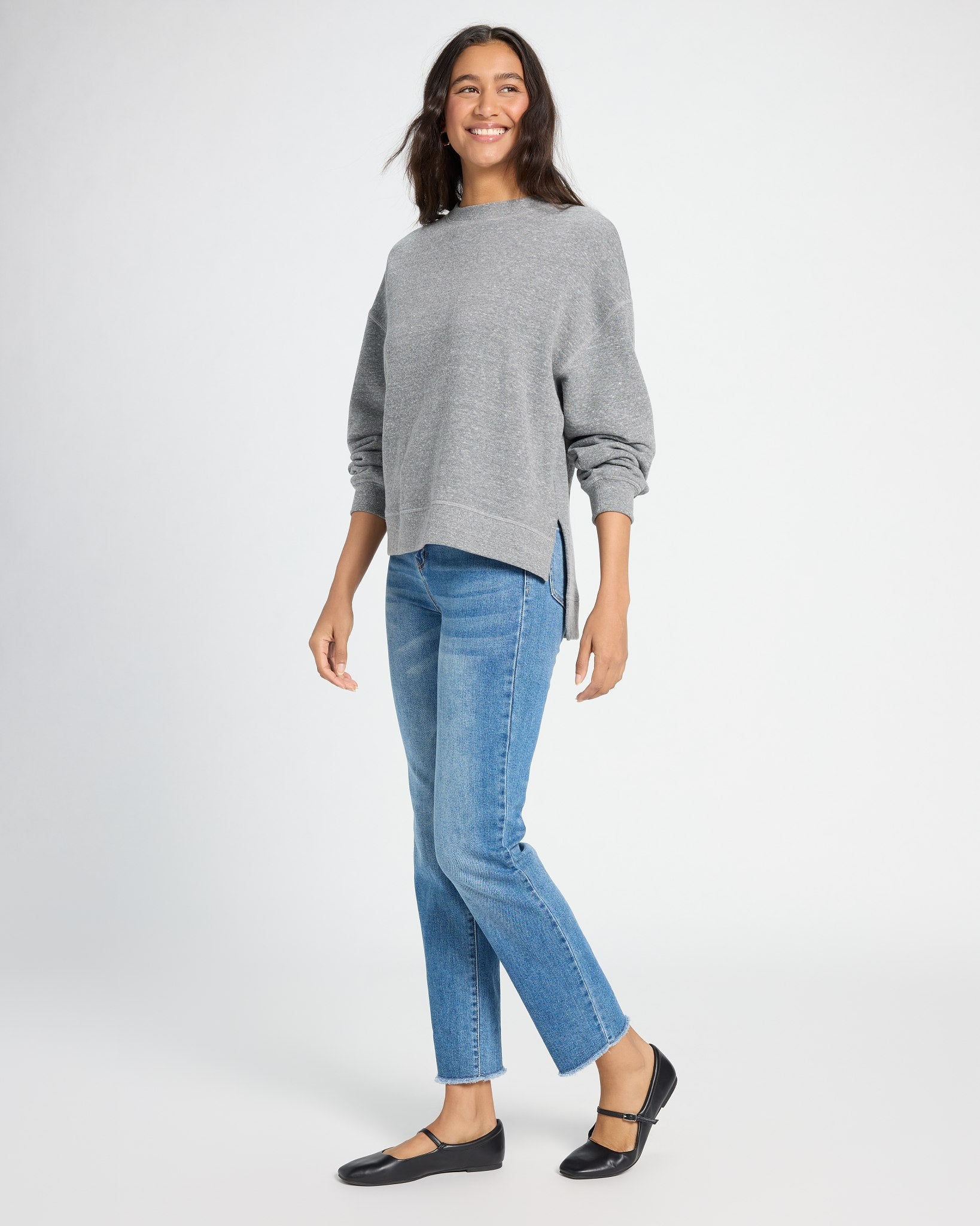 Heather Grey $|& SEAS Waves Step Hem Sweatshirt - UGC On Fig