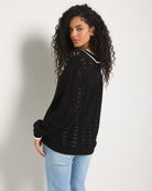 Black $|& SEAS Sandyshores Pointelle V-Neck Sweater - SOF Back