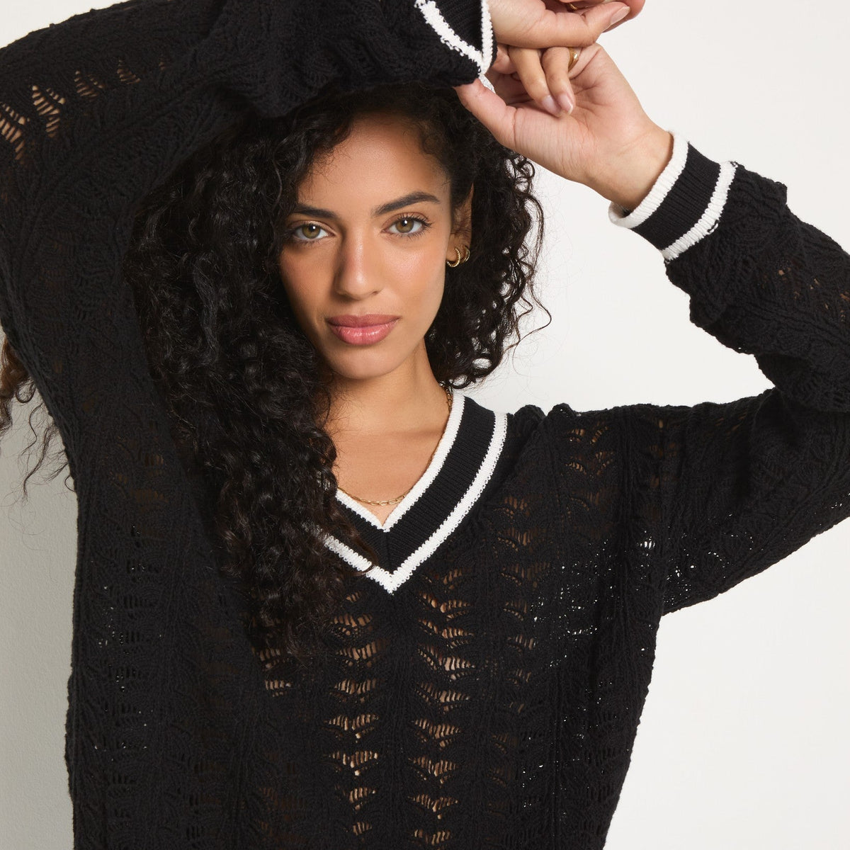 Sandyshores Pointelle V-Neck Sweater - 100% Cotton Relaxed Fit ...