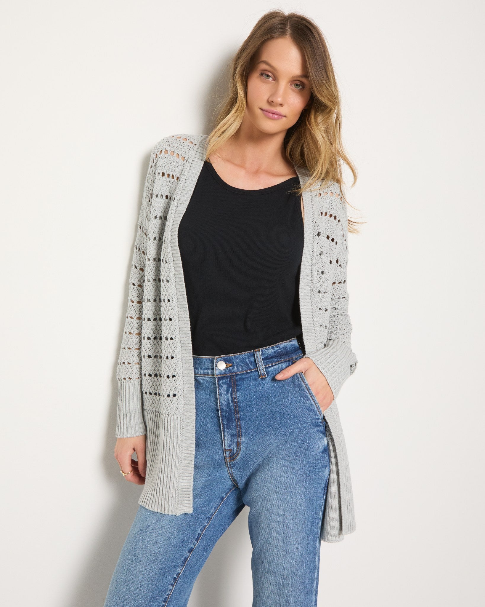 Blue Ash $|& SEAS Oasis Crochet Cardigan - SOF Front