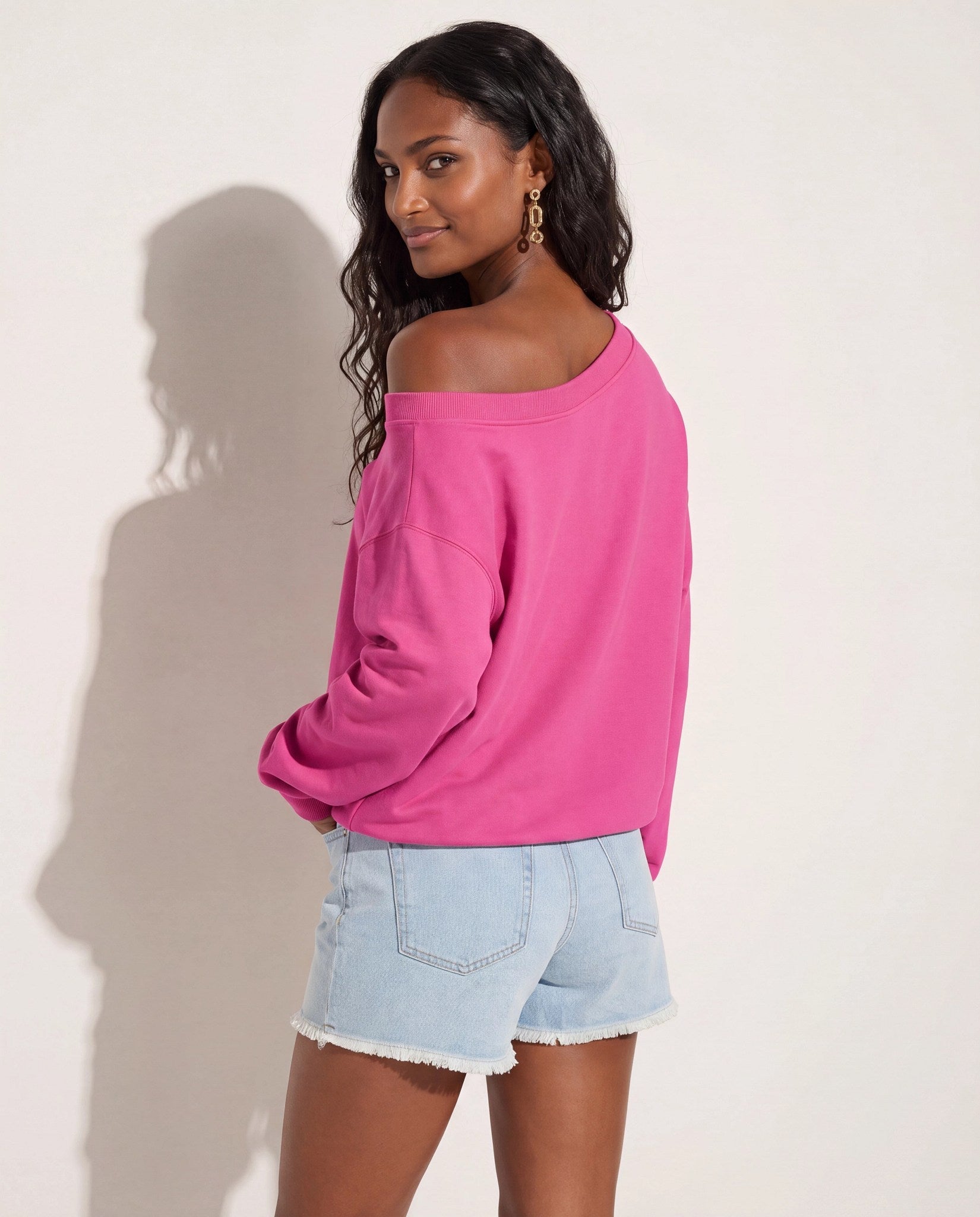 Rouge $|& SEAS Brooksville One Shoulder Sweatshirt - SOF Side
