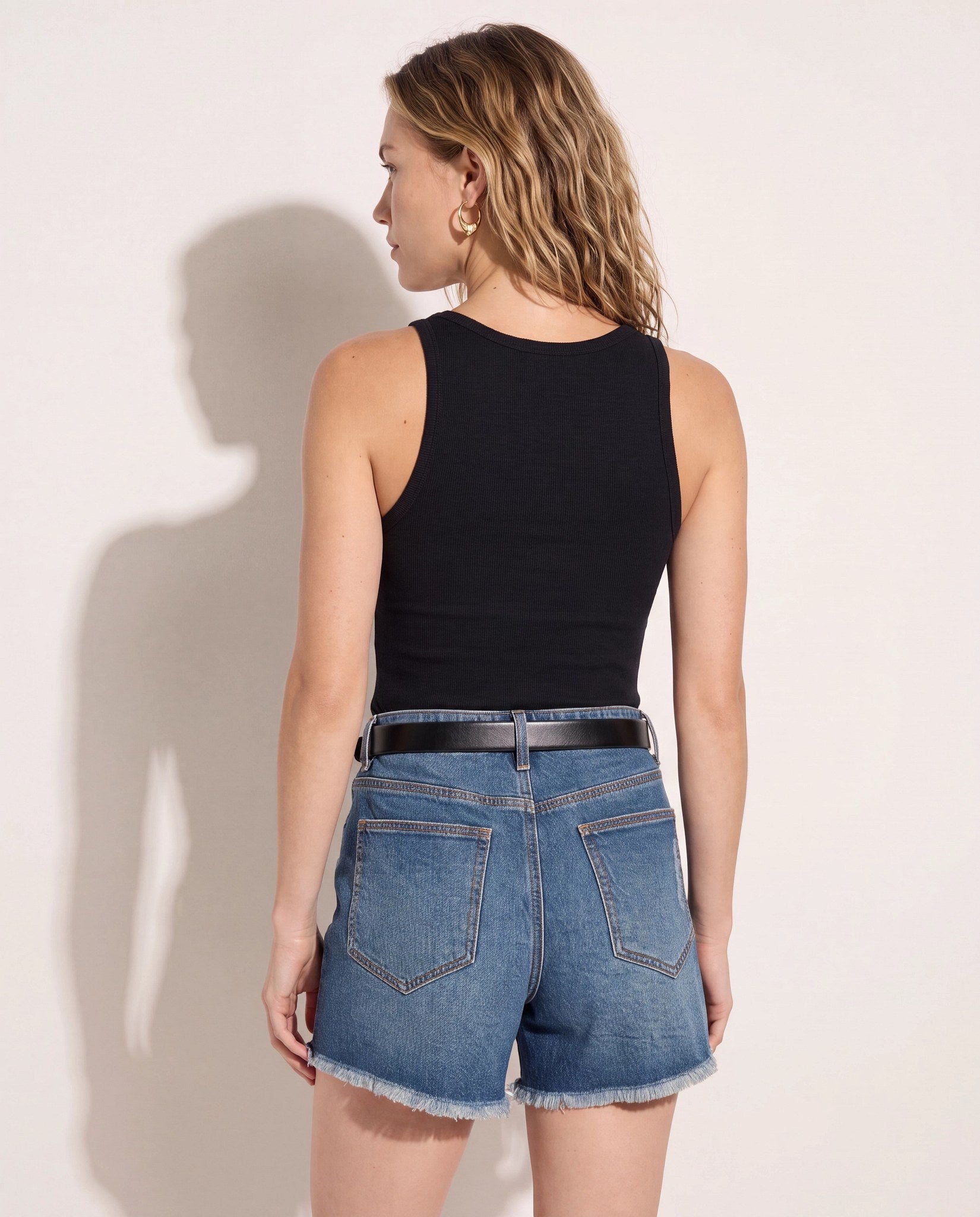 Black $|& SEAS Laurel Ribbed Shelf Bra Tank - SOF Side