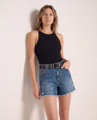 Black $|& SEAS Laurel Ribbed Shelf Bra Tank - SOF Front
