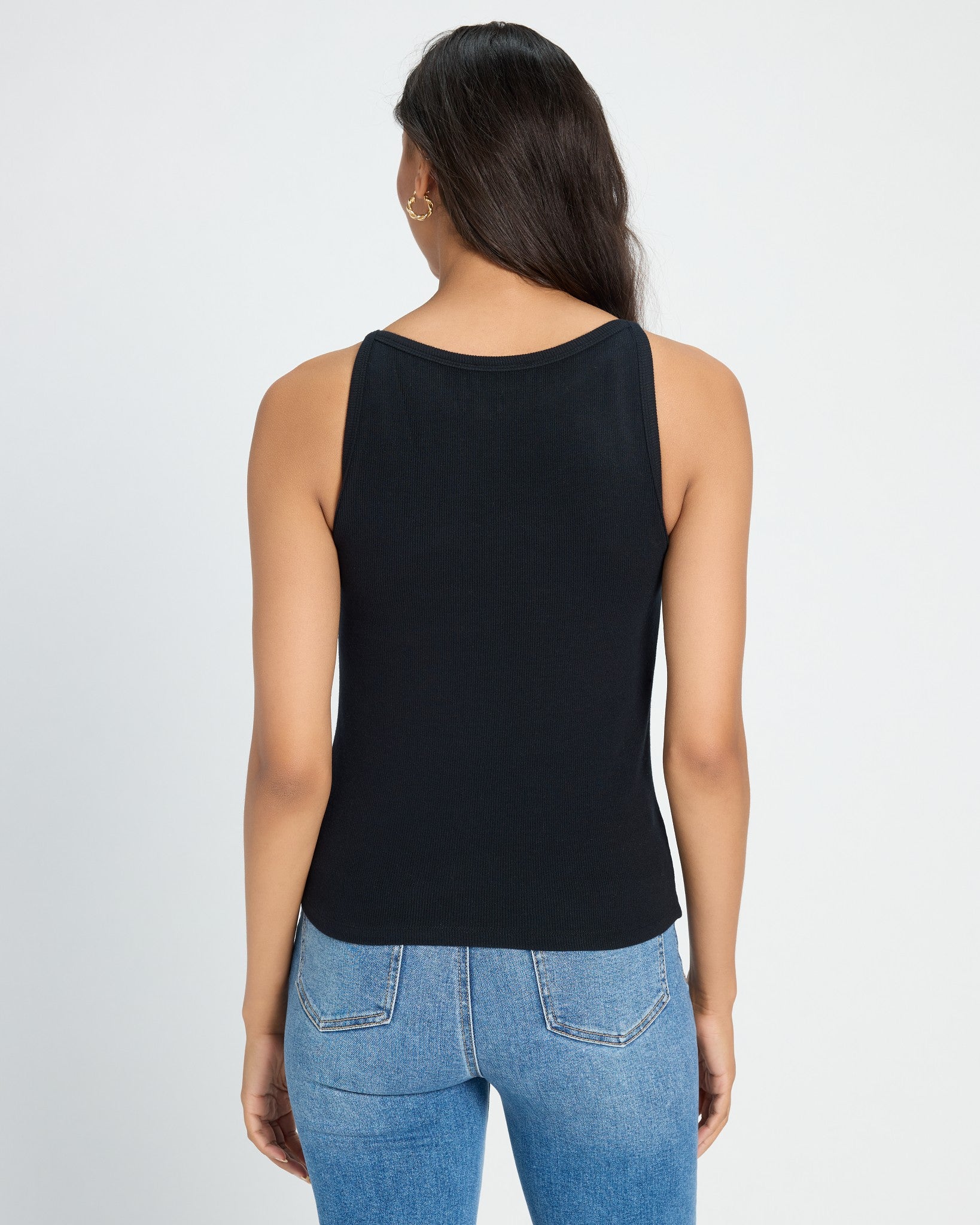 Black $|& SEAS Laurel Ribbed Shelf Bra Tank - SOF Back
