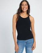 Black $|& SEAS Laurel Ribbed Shelf Bra Tank - SOF Front