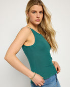 Deep Teal $|& SEAS Laurel Ribbed Shelf Bra Tank - SOF Full Front