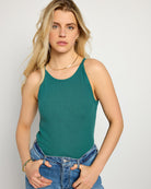 Deep Teal $|& SEAS Laurel Ribbed Shelf Bra Tank - SOF Front