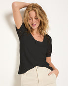 Black $|& SEAS Seaglass Eyelet Sleeve Tee - VOF Front