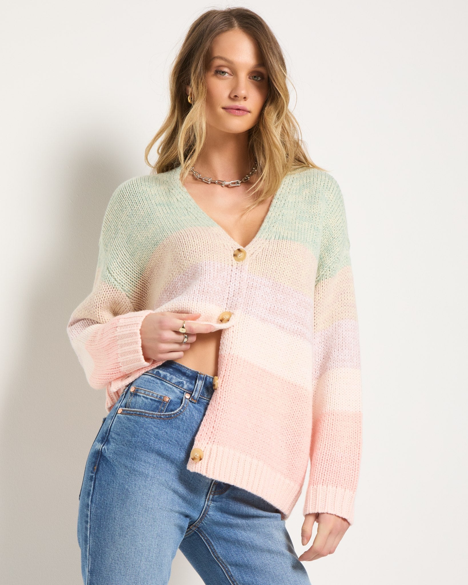 Beachy Blush Ombre $|& SEAS Sailfin Ombre Cardigan - SOF Front