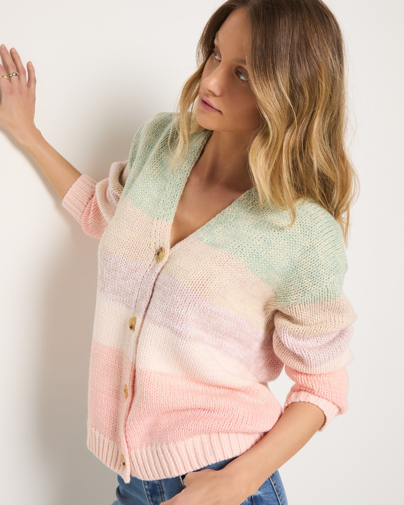Beachy Blush Ombre $|& SEAS Sailfin Ombre Cardigan - SOF Full Front