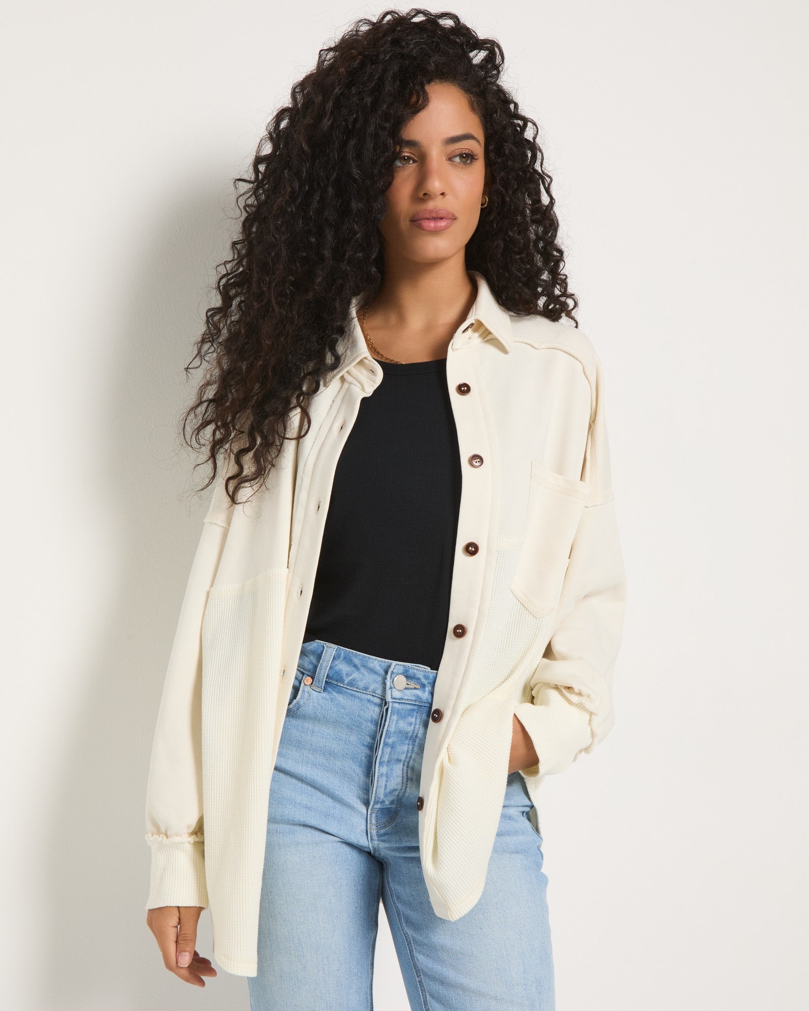 Cream $|& SEAS Atoll Knit Shacket - SOF Back