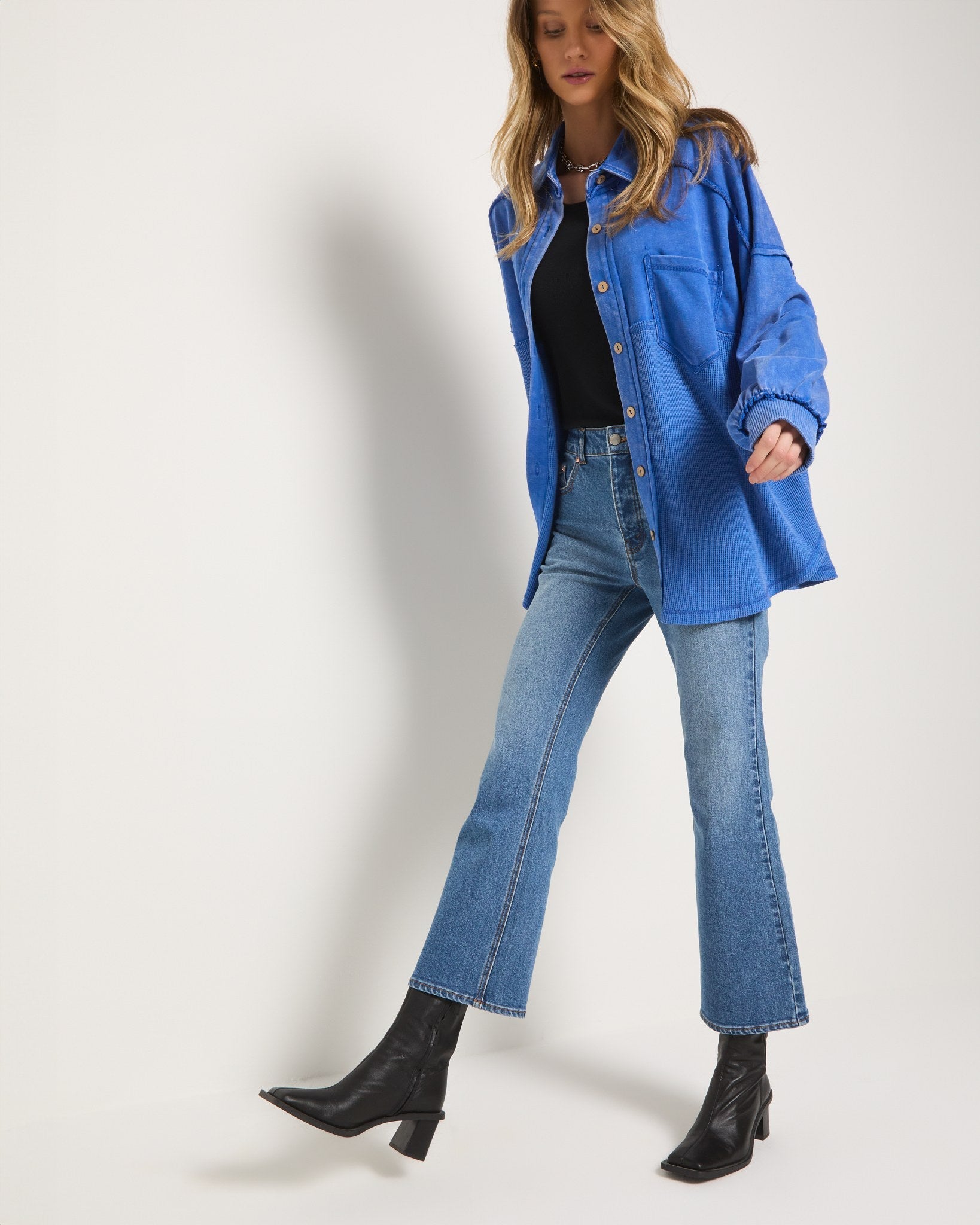 Coastal Cobalt $|& SEAS Atoll Knit Shacket - VOF Front