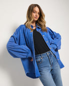 Coastal Cobalt $|& SEAS Atoll Knit Shacket - SOF Front