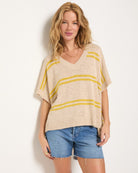 Birch Stripe $|& SEAS Wavetide Stripe V-Neck Sweater Tee - SOF Front