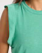 Green Apple $|& SEAS Ruffle Shoulder Tank - SOF Full Front