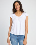 White $|& SEAS Slub Flutter Sleeve Top - SOF Front