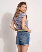 Amber Haze Stripe $|& SEAS Brentwood Boat Neck Stripe Top - SOF Back