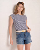 Amber Haze Stripe $|& SEAS Brentwood Boat Neck Stripe Top - SOF Front