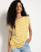 Amber Haze Stripe $|& SEAS Brentwood Boat Neck Stripe Top - VOF Front