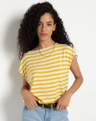 Amber Haze Stripe $|& SEAS Brentwood Boat Neck Stripe Top - SOF Front