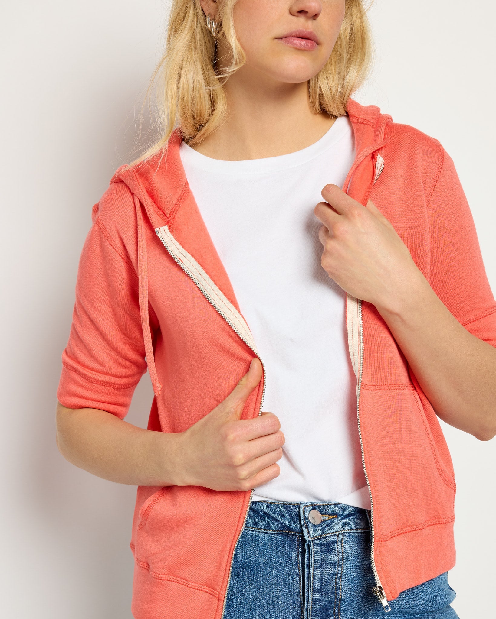 Coral $|& SEAS Short Sleeve Fleece Zip Up - UGC On Fig