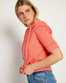 Coral $|& SEAS Short Sleeve Fleece Zip Up - SOF Side