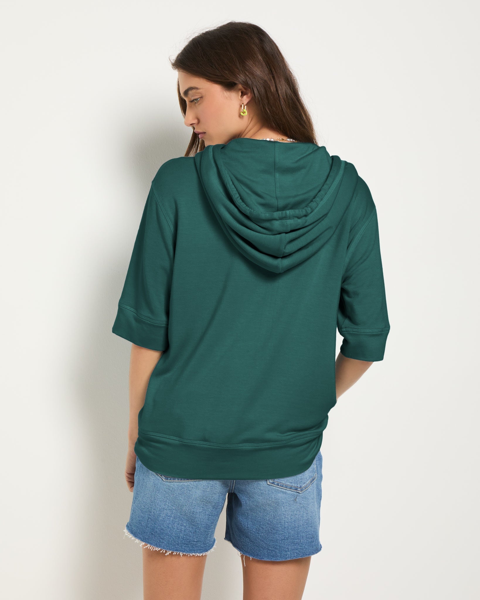 Deep Teal $|& SEAS Short Sleeve Fleece Zip Up - SOF Back