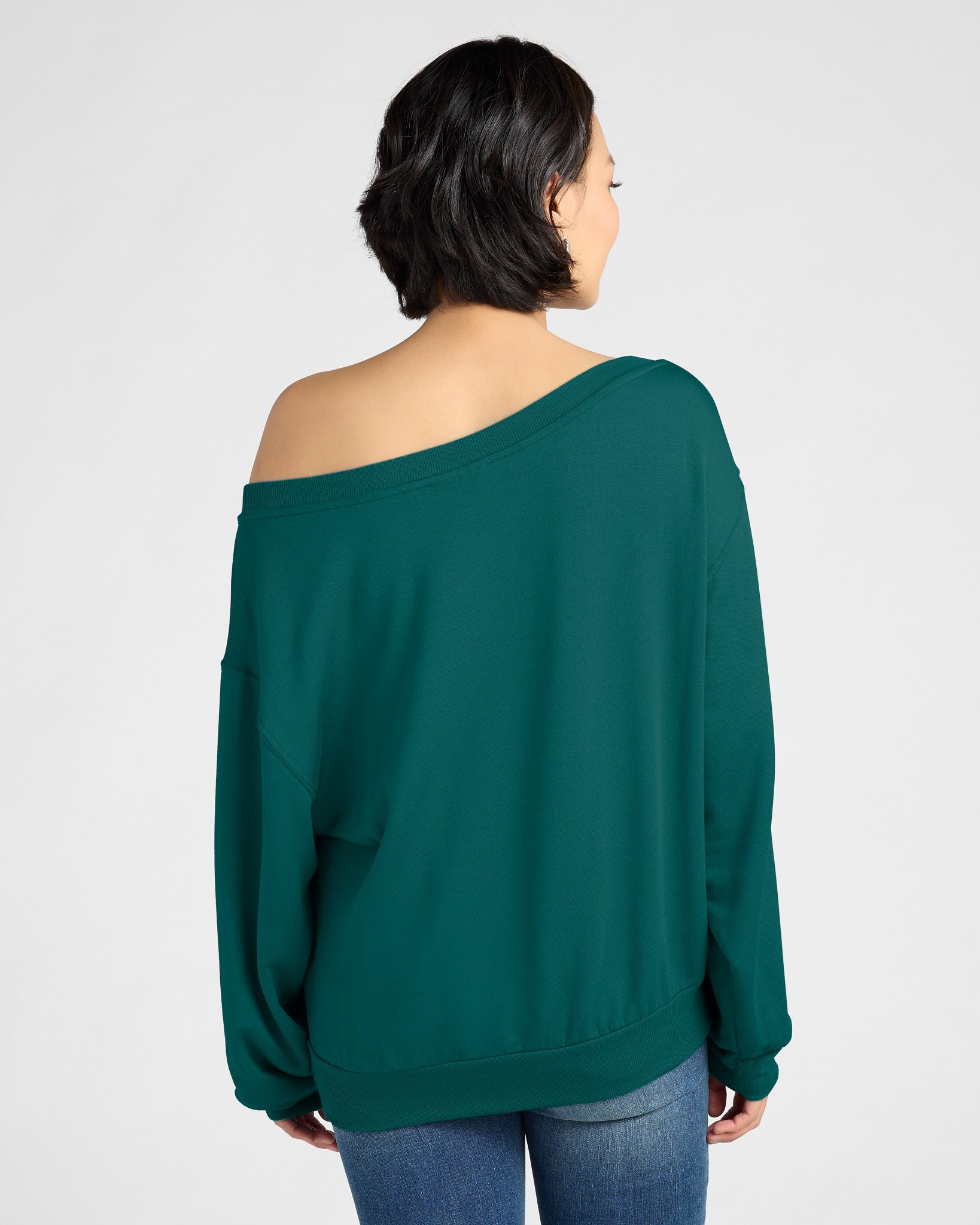 Deep Teal $|& SEAS Brooksville One Shoulder Sweatshirt - SOF Back