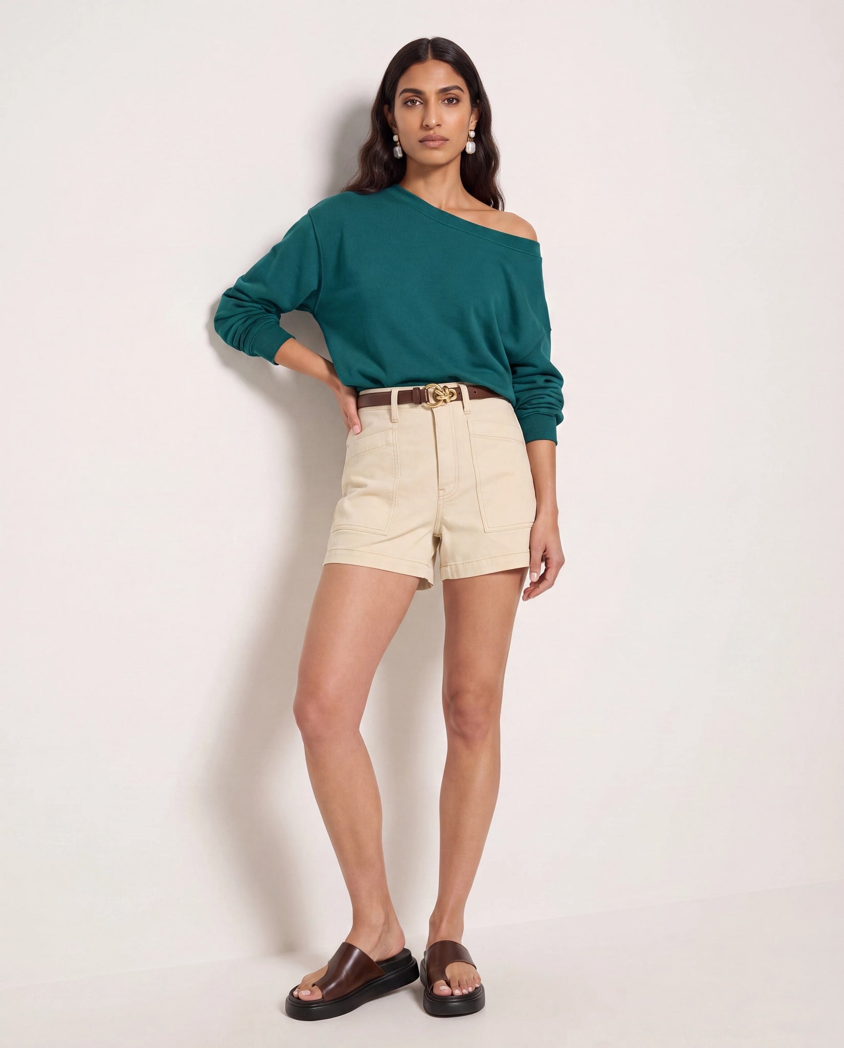 Deep Teal $|& SEAS Brooksville One Shoulder Sweatshirt - SOF Back