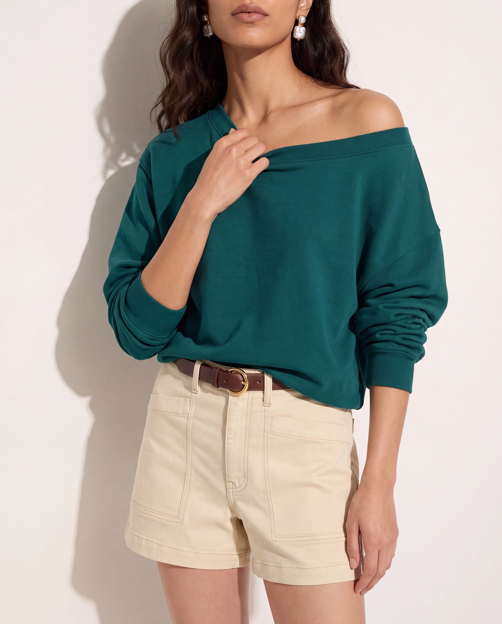 Deep Teal $|& SEAS Brooksville One Shoulder Sweatshirt - SOF Back