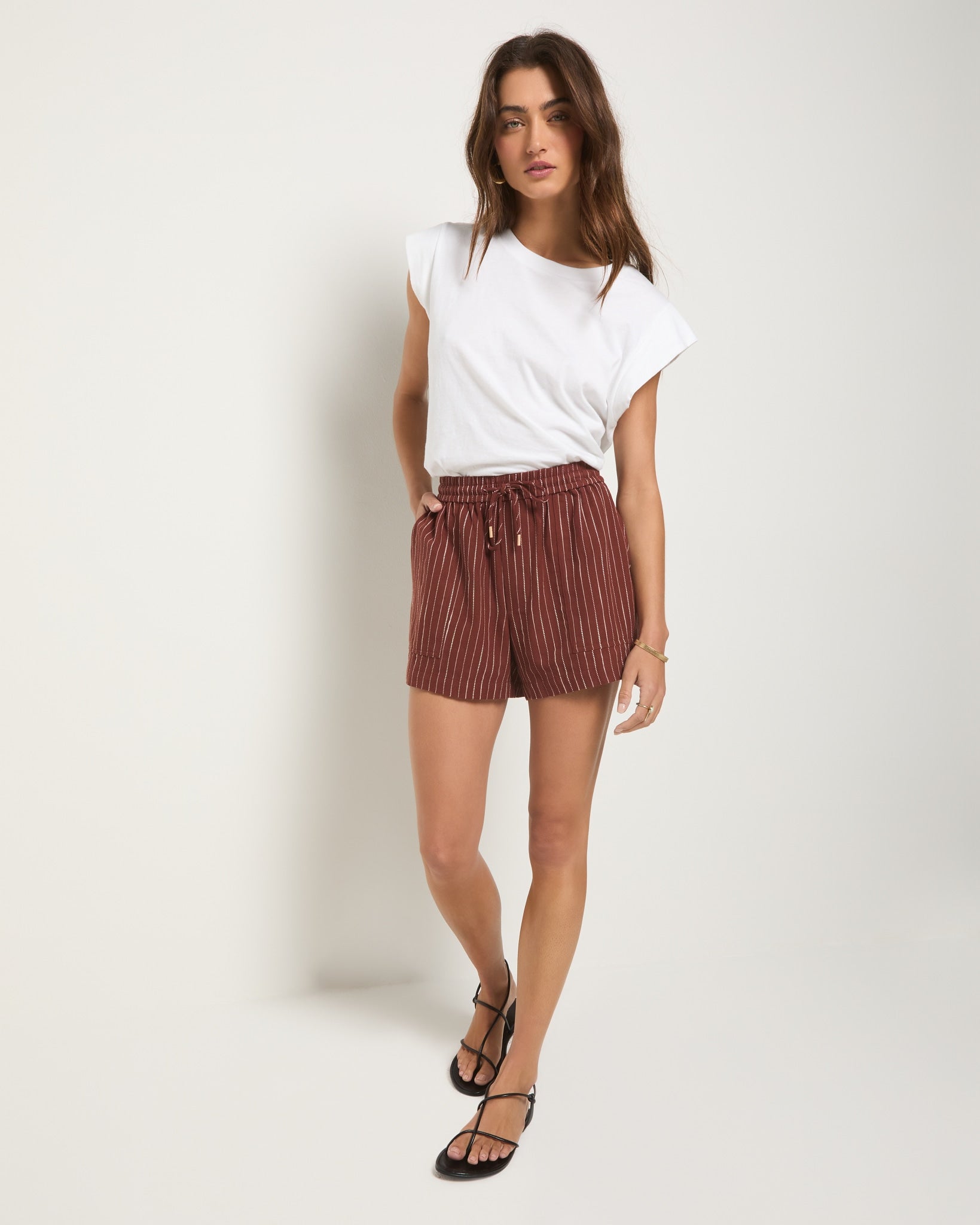 Cinnamon Stripe $|& SEAS Seafoam Linen Blend Short - UGC On Fig