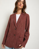 Cinnamon Stripe $|& SEAS Marina Linen Blend Blazer - VOF Front