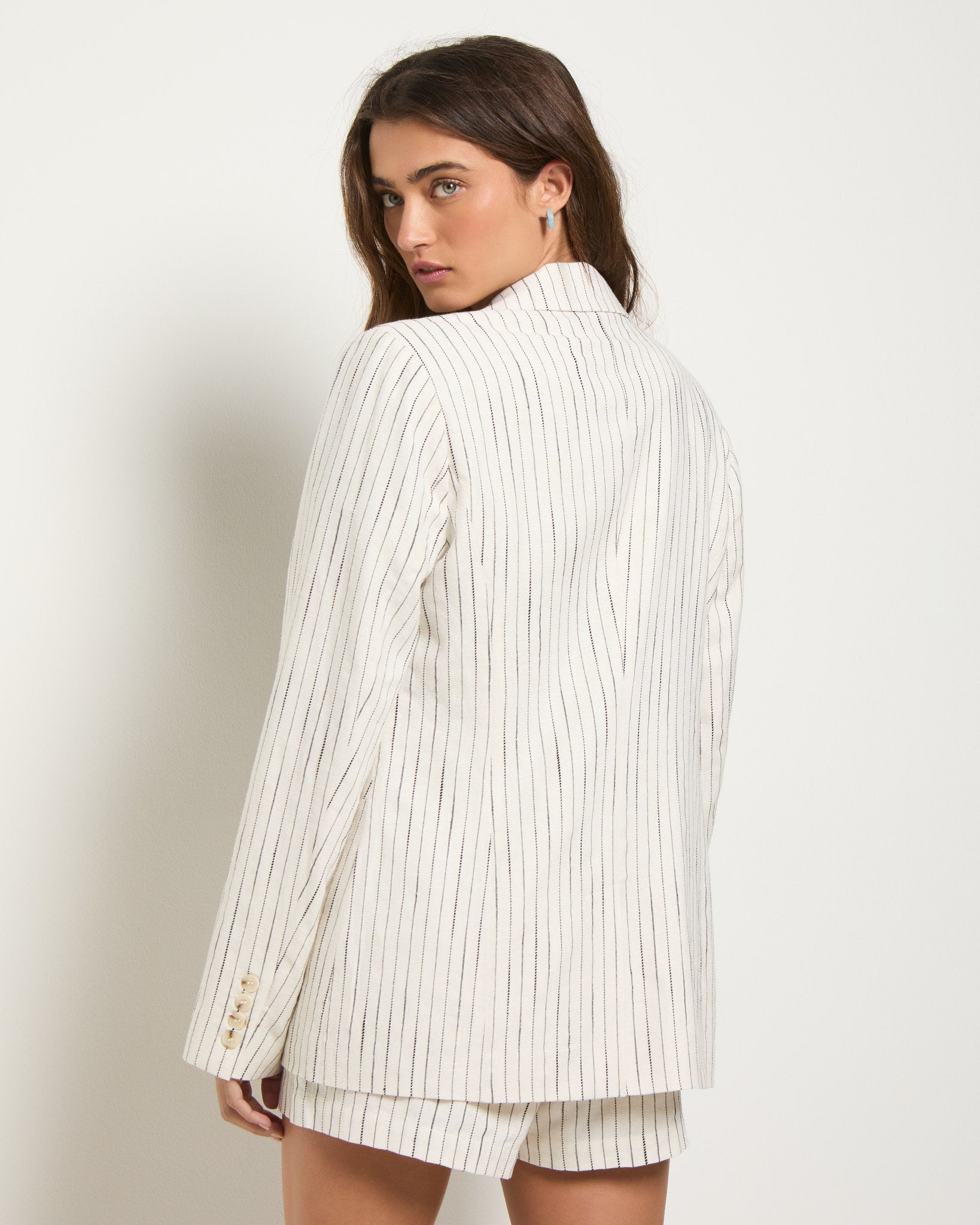 White Stripe $|& SEAS Marina Linen Blend Blazer - SOF Back