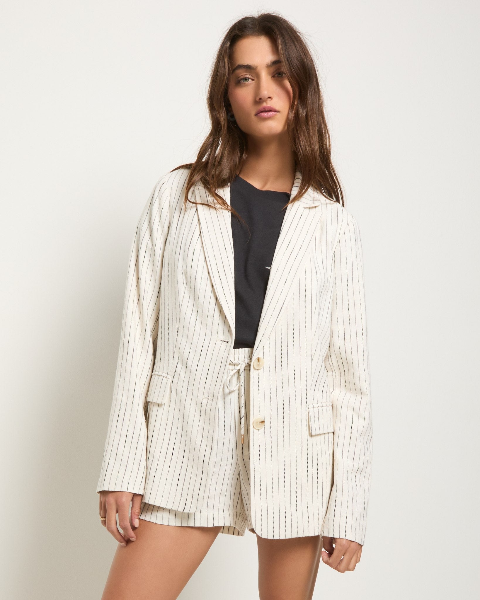 White Stripe $|& SEAS Marina Linen Blend Blazer - SOF Front