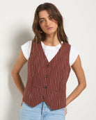 Cinnamon Stripe $|& SEAS Canyon Linen Blend Vest - SOF Full Front