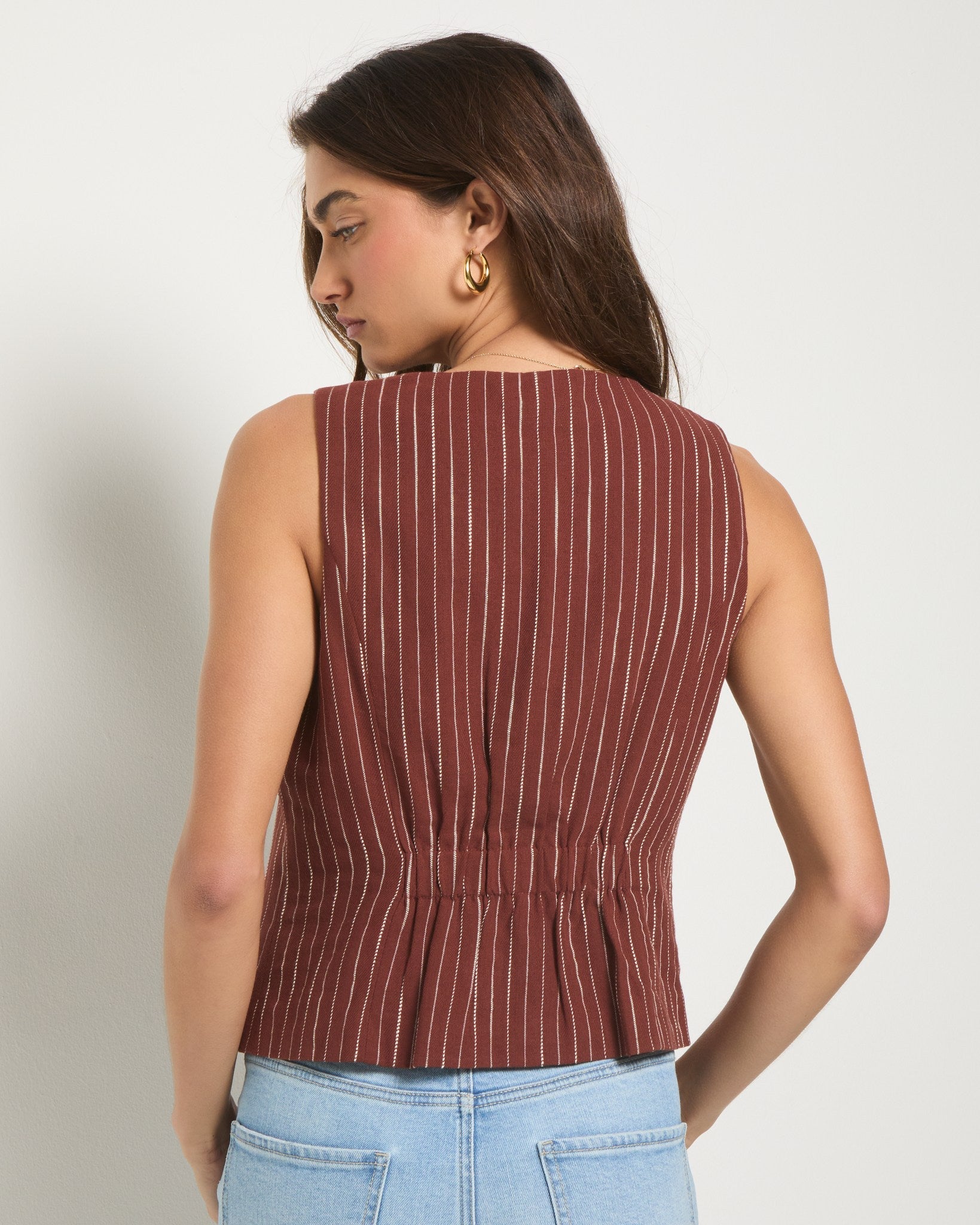 Cinnamon Stripe $|& SEAS Canyon Linen Blend Vest - SOF Back