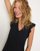 Black $|& SEAS Bliss Ruffle Sleeve Short Dress - SOF Full Front