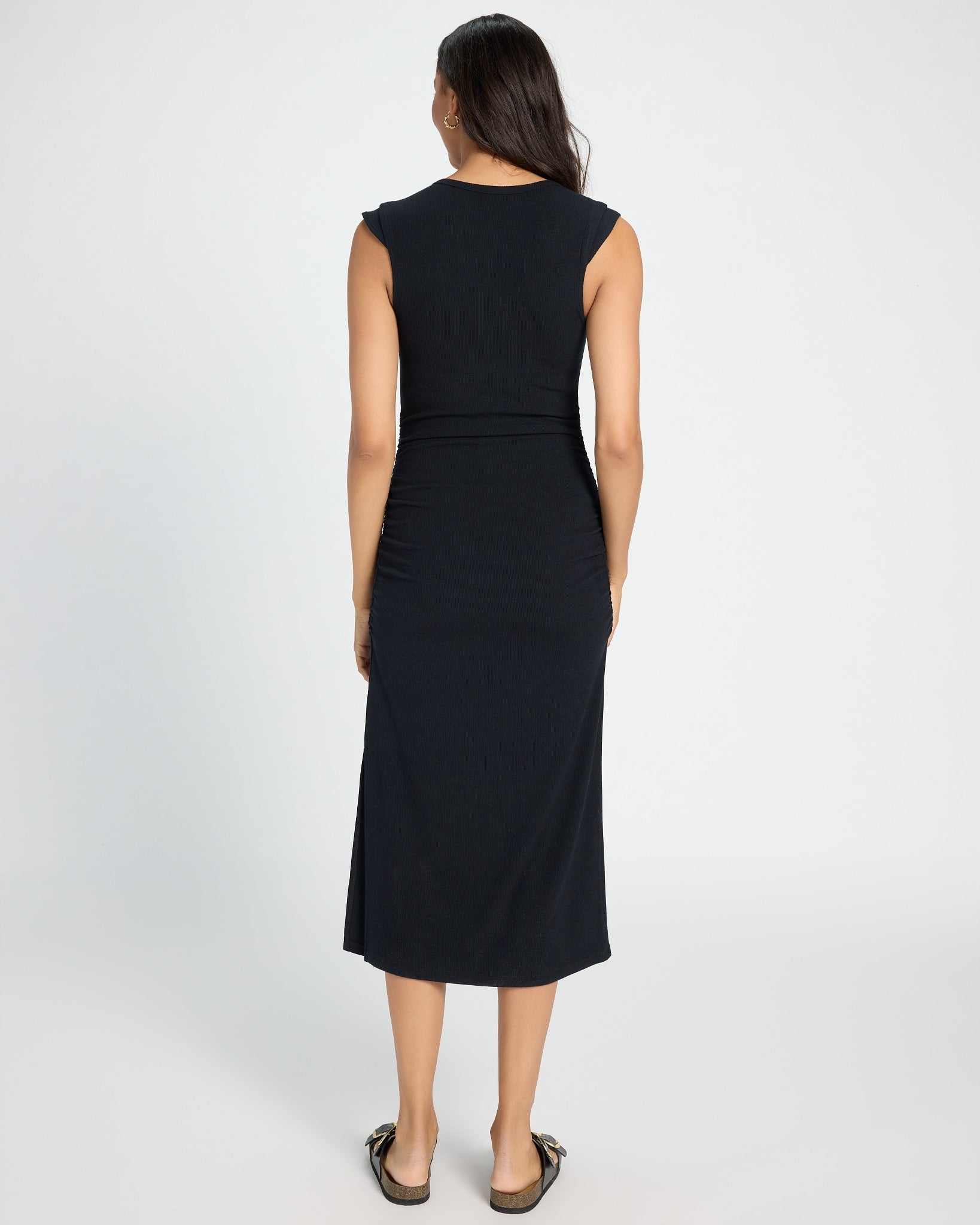 Black $|& SEAS Fairfax Ruched Midi Dress - SOF Back