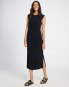 Black $|& SEAS Fairfax Ruched Midi Dress - SOF Front
