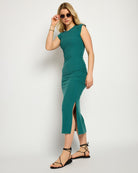 Deep Teal $|& SEAS Fairfax Ruched Midi Dress - SOF Front