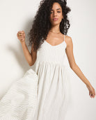 White Stripe $|& SEAS Shores Stripe Linen Maxi Dress - VOF Side