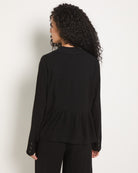 Black $|& SEAS Cove Linen Peplum Blazer - SOF Back