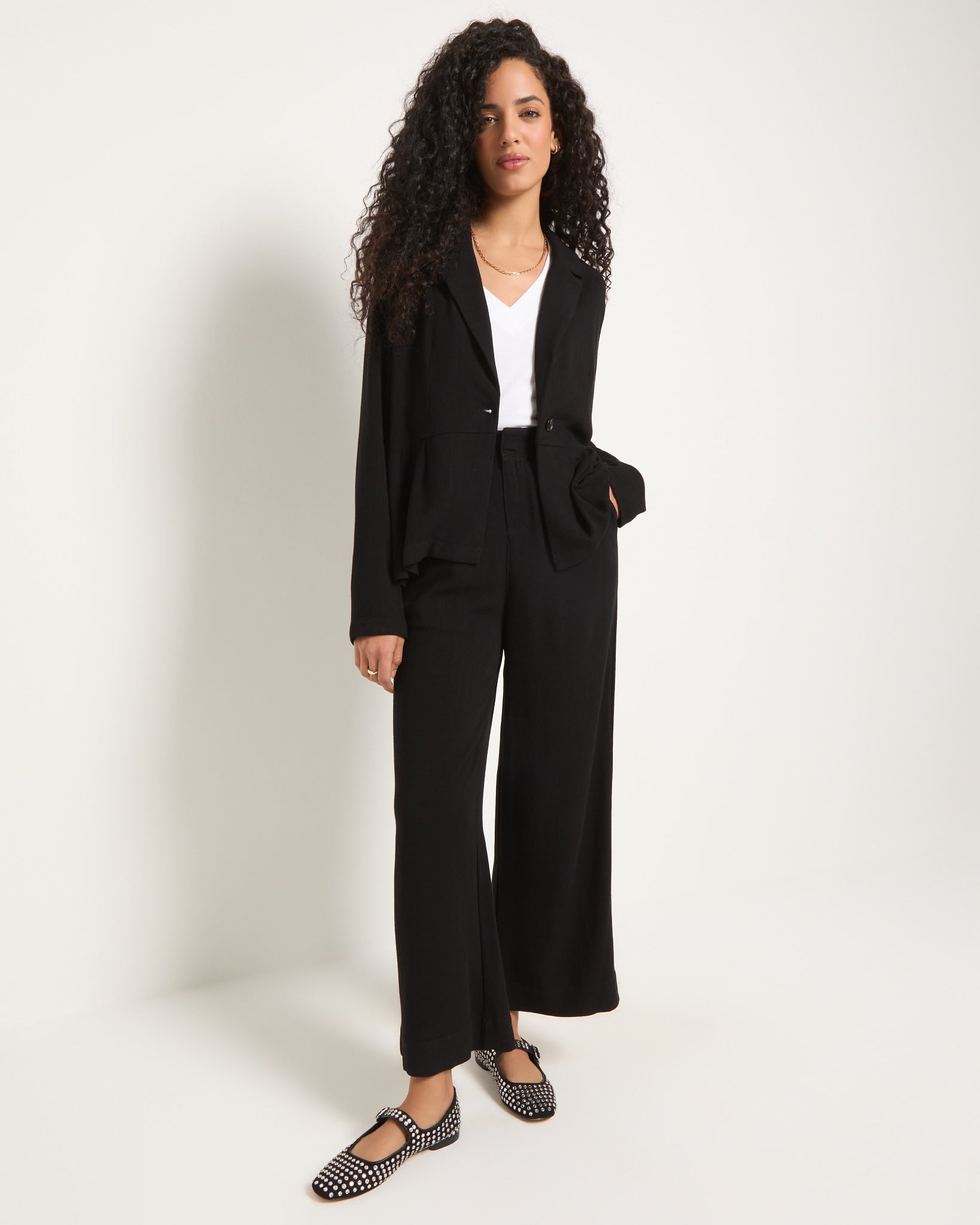 Black $|& SEAS Cove Linen Peplum Blazer - UGC On Fig