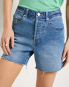 Pacific $|& SEAS Elle Boyfriend Denim Short with Hidden Button Fly - SOF Full Front