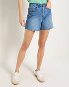 Pacific $|& SEAS Elle Boyfriend Denim Short with Hidden Button Fly - SOF Front